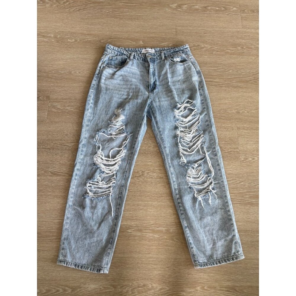 Enjean Denim Co. Jeans Blue Light Wash Distressed Ripped Jeans Women's Size 13